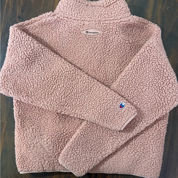 Champion Women’s Sherpa Fleece Pullover Pink Quarter Zip Small Cozy Teddy Jacket - Picture 5 of 8